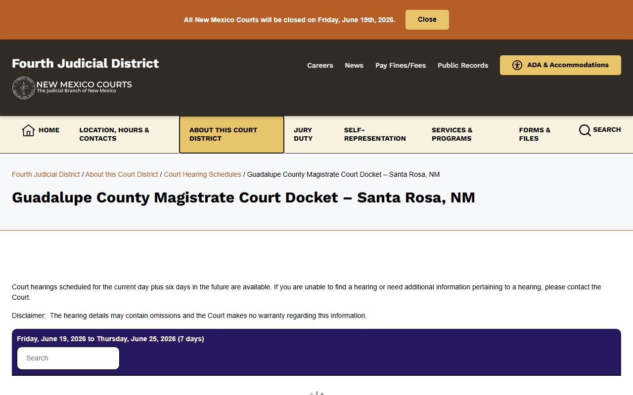 Guadalupe County court dockets Magistrate Court docket page