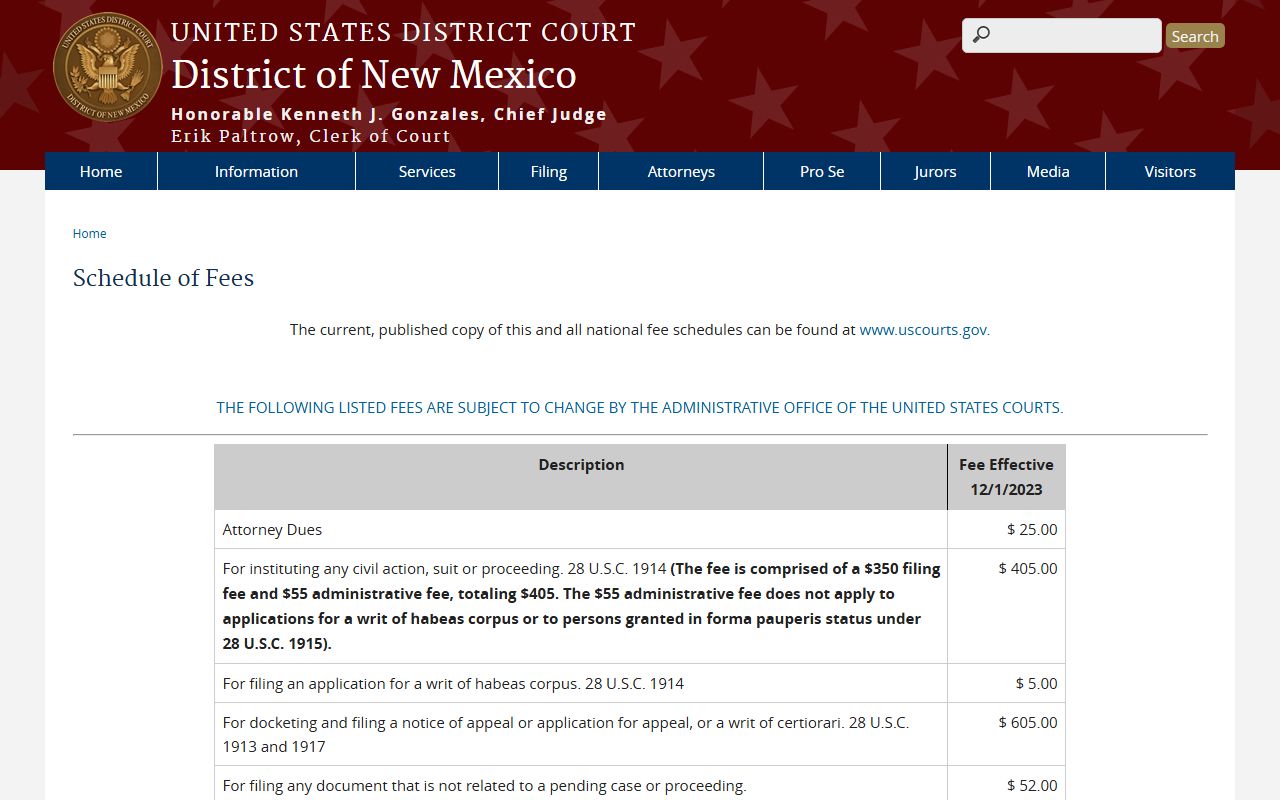 Guadalupe County District Court compared with federal district court fees