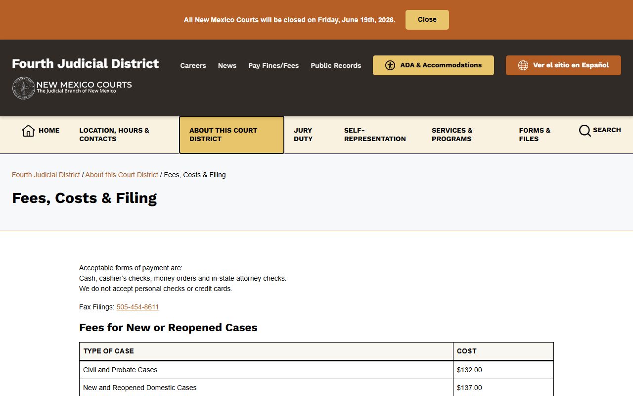 Guadalupe County District Court filing and copy fees