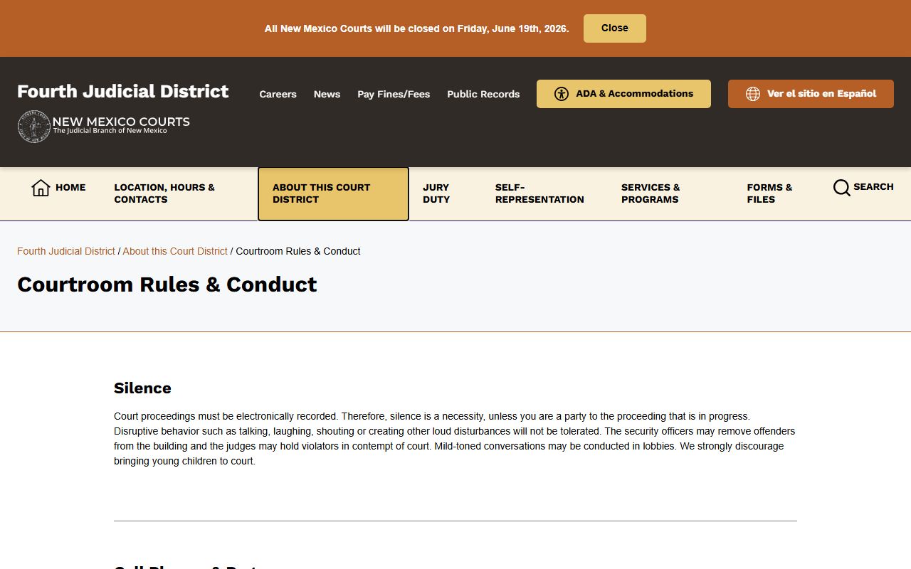 Guadalupe County District Court courtroom conduct rules
