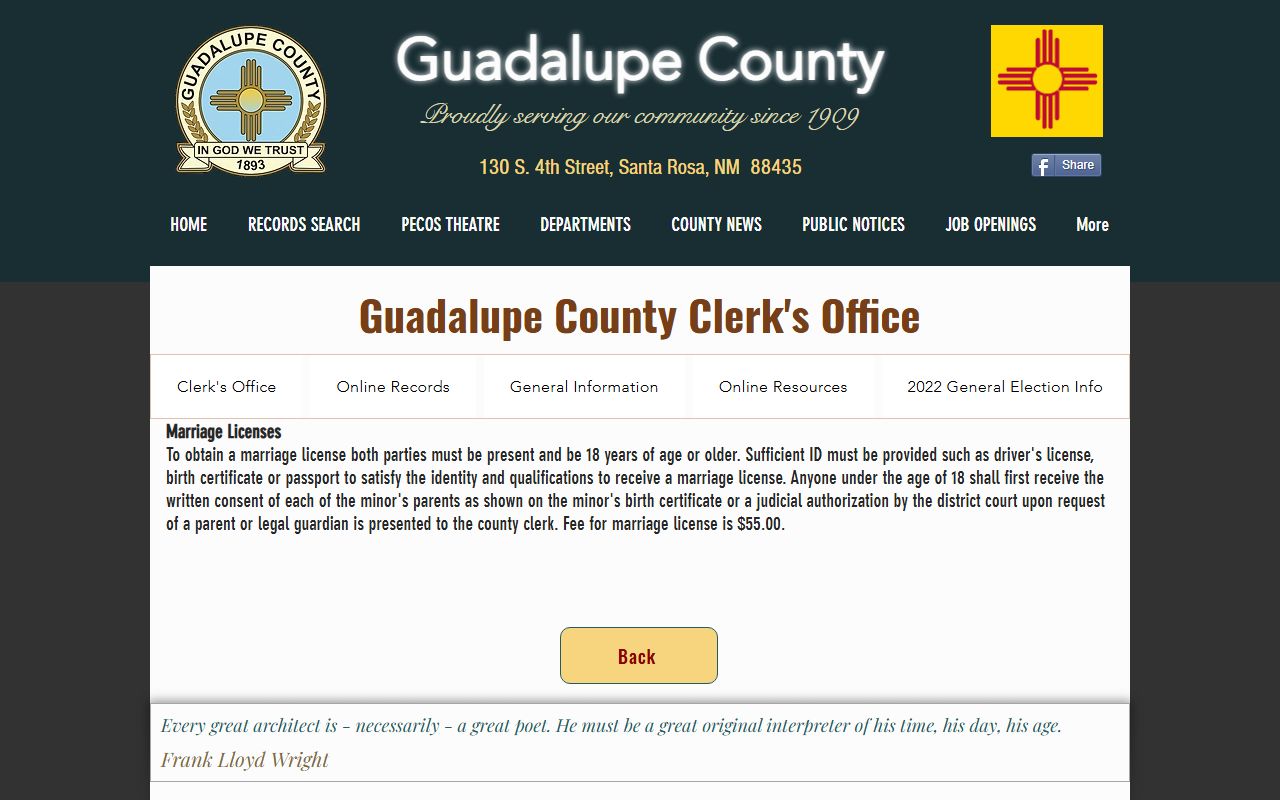 Guadalupe County marriage records requirements page